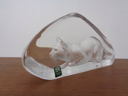Mats Jonasson 山猫のクリスタル彫像 Large Crystal Glass Cat Sculpture by Mats Jonasson for Maler As