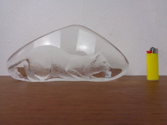 Mats Jonasson 山猫のクリスタル彫像 Large Crystal Glass Cat Sculpture by Mats Jonasson for Maler As