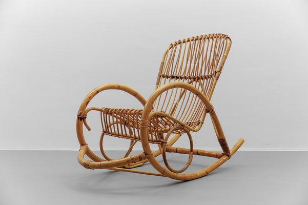 Mid-Century Modern Rattan and Bamboo Rocking Chair, 1960s for sale