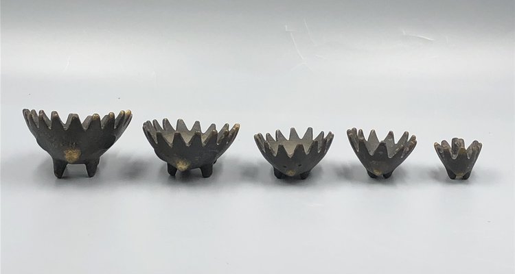 Hedgehog Stack Ashtray Set in Bronze by Walter Bosse, 1950s, Set