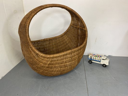 Vintage Wicker and Bamboo Basket Baby Bed attributed to Gebroeders