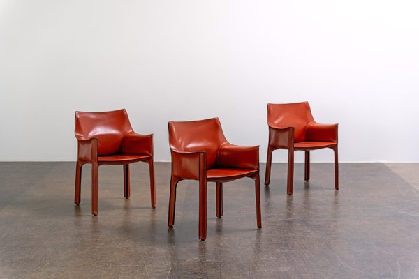 Sedia Cab 413 in pelle di Mario Bellini per Cassina, anni '80 in