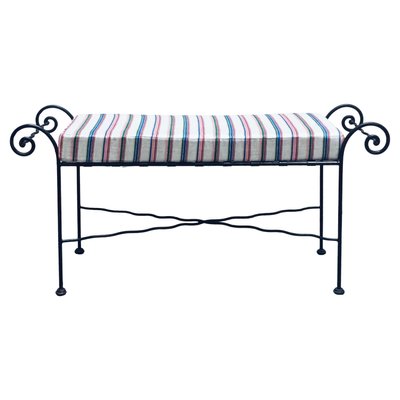 Wrought Iron Bench with Cushion Italy 1960s