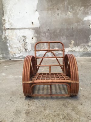 Round French Bamboo Rattan Pretzel Shaped Lounge Chair 1950s