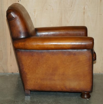 Vintage English Sofa and Chairs in Brown Leather, Set of for