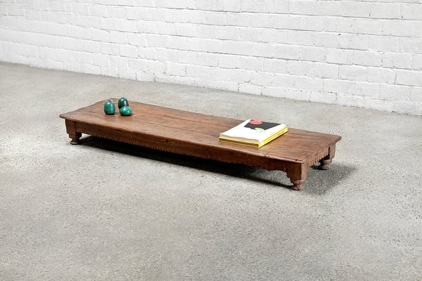 Antique Indian Rustic Wooden Low Coffee Table Early 20th Century
