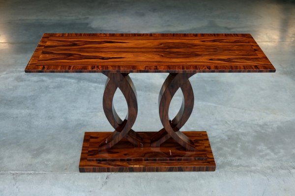 Art Deco Style Console Table in Reel Wood Veneer and Black