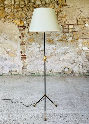 Vintage Floor Lamp with Gilded Brass Decor on Tripod Legs 1960s