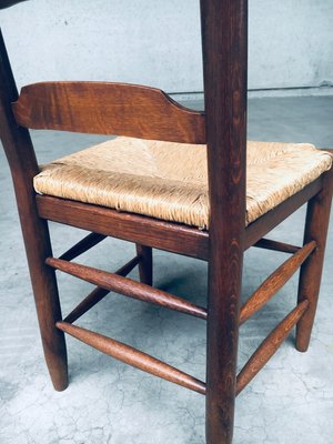 Rustic Ladder Back Oak and Rush Dining Chairs, 1960s, Set of 4 for