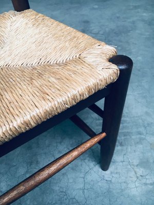 Rustic Ladder Back Oak and Rush Dining Chairs, 1960s, Set of for