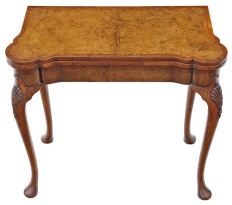 Antique Georgian Revival Burr Walnut Folding Card or Tea Table