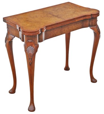 Antique Georgian Revival Burr Walnut Folding Card or Tea Table
