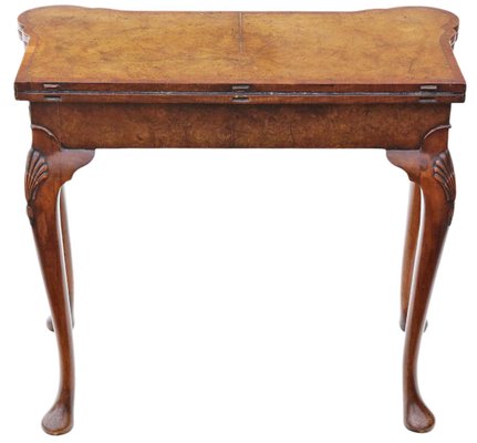 Antique Georgian Revival Burr Walnut Folding Card or Tea Table