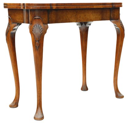 Antique Georgian Revival Burr Walnut Folding Card or Tea Table