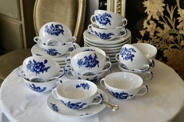 Lot De 5 Mugs Vintage - Motif Art Déco Staffordshire - Blanc Et Bleu - Fabriqué En Angleterre