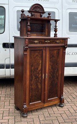 Antique Walnut Bookcase / Cupboard with Fitted Shelves & Drawer