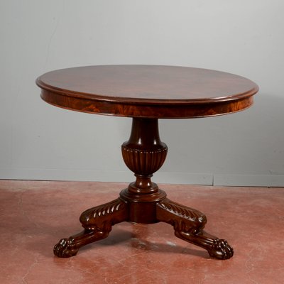 Round Center Table in Walnut with Three Victorian Style Carved