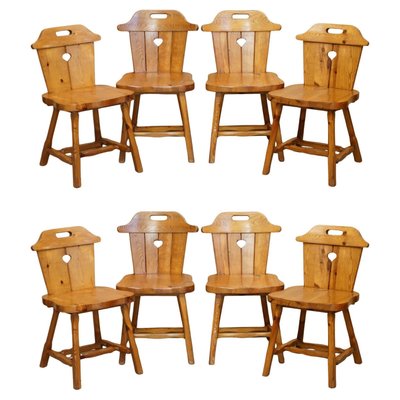 Vintage English Country House Pine Dining Chairs, 1950s, Set of