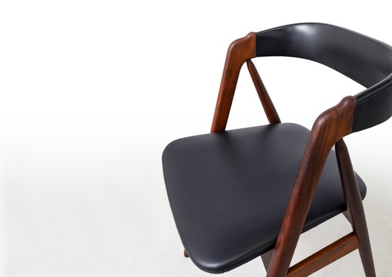 Model 205 Dining Chairs in Black Leather and Teak by Thomas Harlev