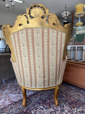 Fauteuil Baroque Ancien – Palazzo INT – Salon Bois Sculpté – Multicolore Jacquard