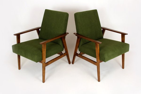 Mid Century Armchairs in Dark Green Fabric 1960s Set of 2 for sale at Pamono