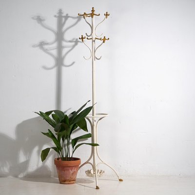 Vintage White and Gold Standing Coat Rack 1920 for sale at Pamono