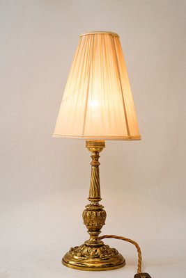 Antique Brass Table Lamp with Fabric Shade, 1890s for sale at Pamono