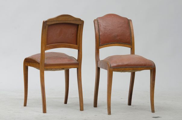 Vintage Art Deco Walnut Dining Chairs, Walnut Dining Chairs Set Of 6