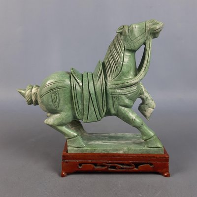 JOUET ANCIEN A TRAÎNER :LA JUMENT VERTE composition sur socle bois H: 16 cm