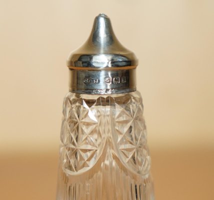 Antique Sterling Silver & Cut Glass Crystal Salt Shaker from