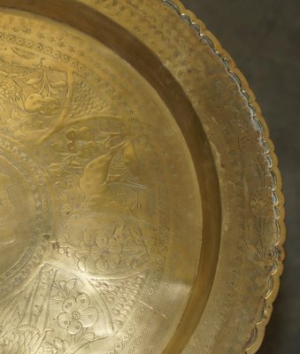 Mid-Century Modern Moroccan Brass Tray Table with Teak Folding