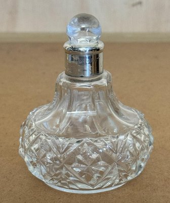 Art Deco Antique Sterling Silver Perfume Bottle in Cut Glass