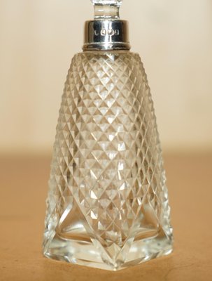Antique Sterling Silver Perfume Bottle in Cut Glass Crystal, 1890