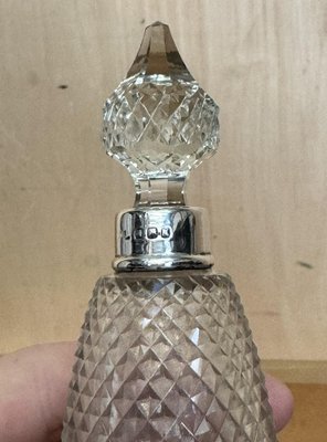 Antique Sterling Silver Perfume Bottle in Cut Glass Crystal, 1890