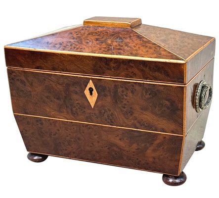 Regency Yew Wood and Ebonized Wood Tea Caddy Regency Yew Wood and Ebonized Wood Tea Caddy