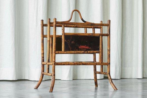 Antique Anglo Japanese Magazine Rack in Tortoiseshell Bamboo, Late