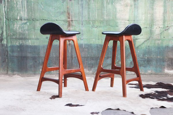 Set of Mid-Century Danish Teak Bar Stools Mod. 61 by Erik