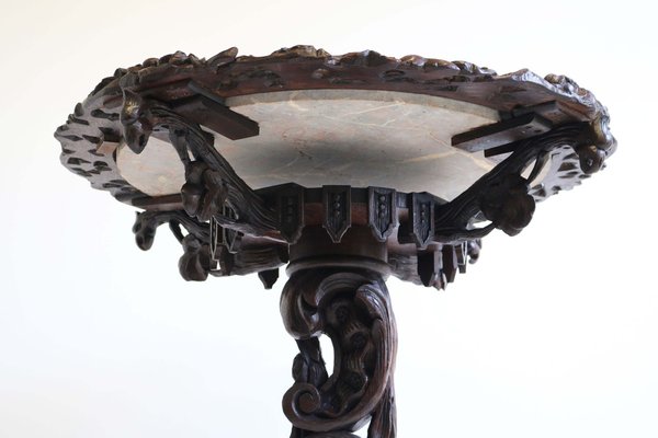 Antique 19th Century Black Forest Side / End Table in Carved Oak