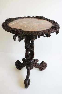 ヴィンテージ 　ブラック＆ホワイト テリア 　ベストフレンド アンティーク Antique 19th Century Black Forest Side / End Table in Carved Oak