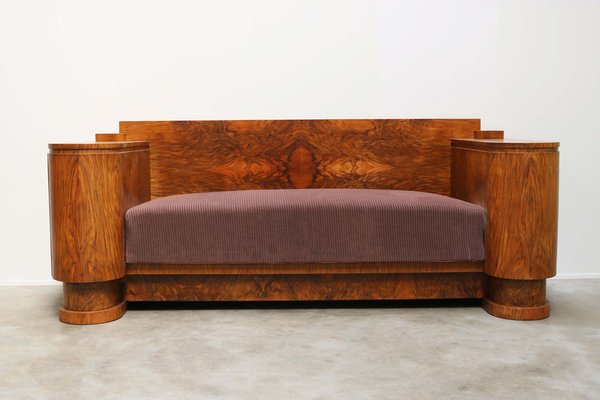 Dutch Art Deco Walnut Burl Sofa from Pander 1930s for