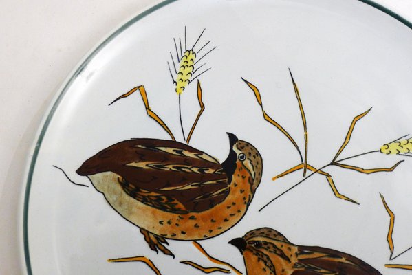 Plate with Hand-Painted Bird Decoration from Gien, France, 1960s