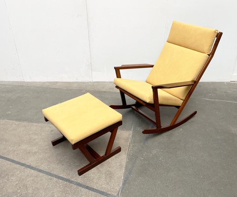 Set of Mid-Century Danish Rocking Chair with Footstool by Poul