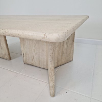 Robust Italian Travertine Coffee Table with Two 3-Leg Feet