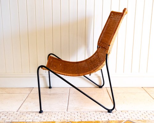 Mid-Century Bauhaus Minimalist Low Sling Lounge Chair in