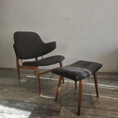 Shell Chair with Ottoman attributed to Ib Kofod Larsen for Christensen Larsen Denmark 1955 Set of 2 for sale at Pamono