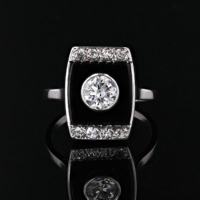 Art Deco Diamond Onyx Platinum Ring, 1930s for sale at Pamono