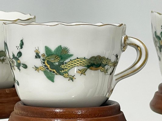 Porcelain Rich Court Dragon Cups and Saucers from Meissen, Germany