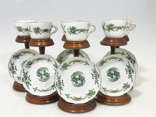 Porcelain Rich Court Dragon Cups and Saucers from Meissen, Germany