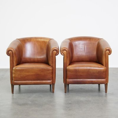 Cognac Colored Club Chairs in Leather Set of 2 for sale at Pamono