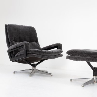 King Lounge Chair with Stool by Andre Vandenbrouck for Strassle 1960s Set of 2
